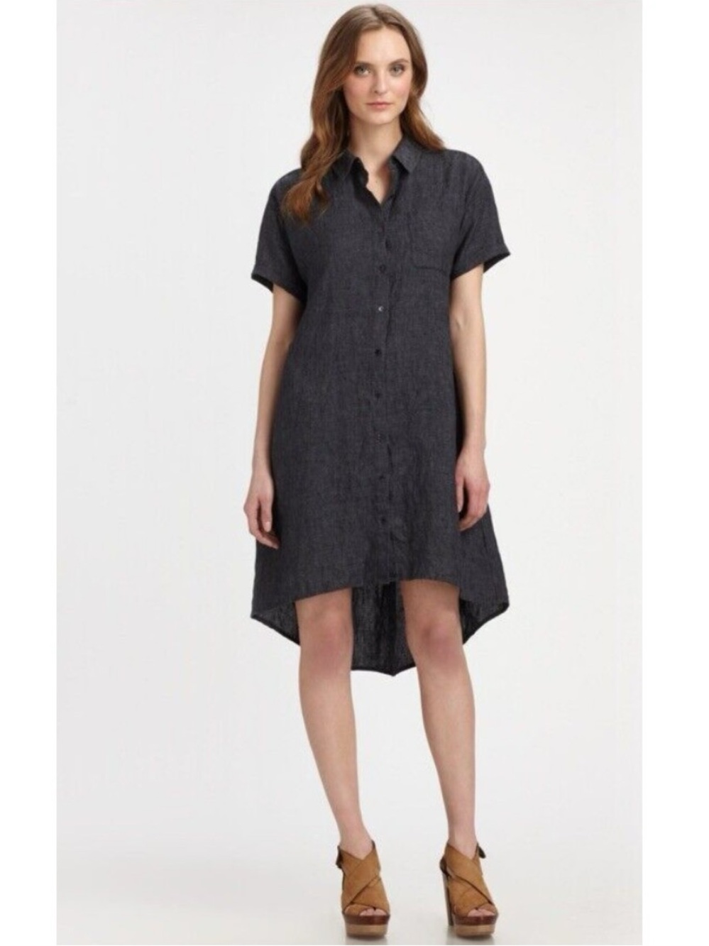 Eileen Fisher High-Low Organic Linen Shirtdress size s